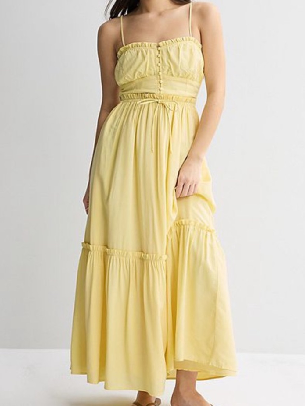 Mary & Mo Yellow tie Tiered Sundress with Smocked Bodice